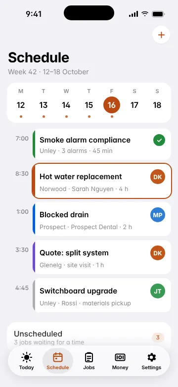 Glovebox Schedule screen